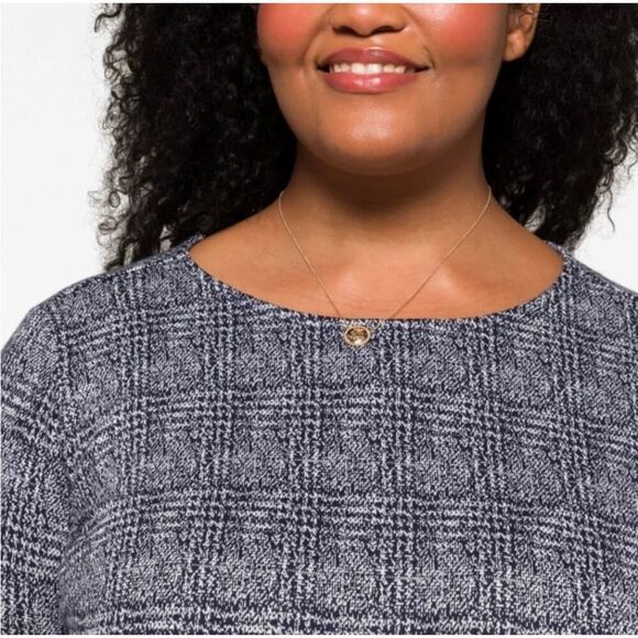 41 Hawthorn Aniya Jacquard Knit Soft & Comfortable Midi Dress Plaid Navy Size 2X - Picture 4 of 12